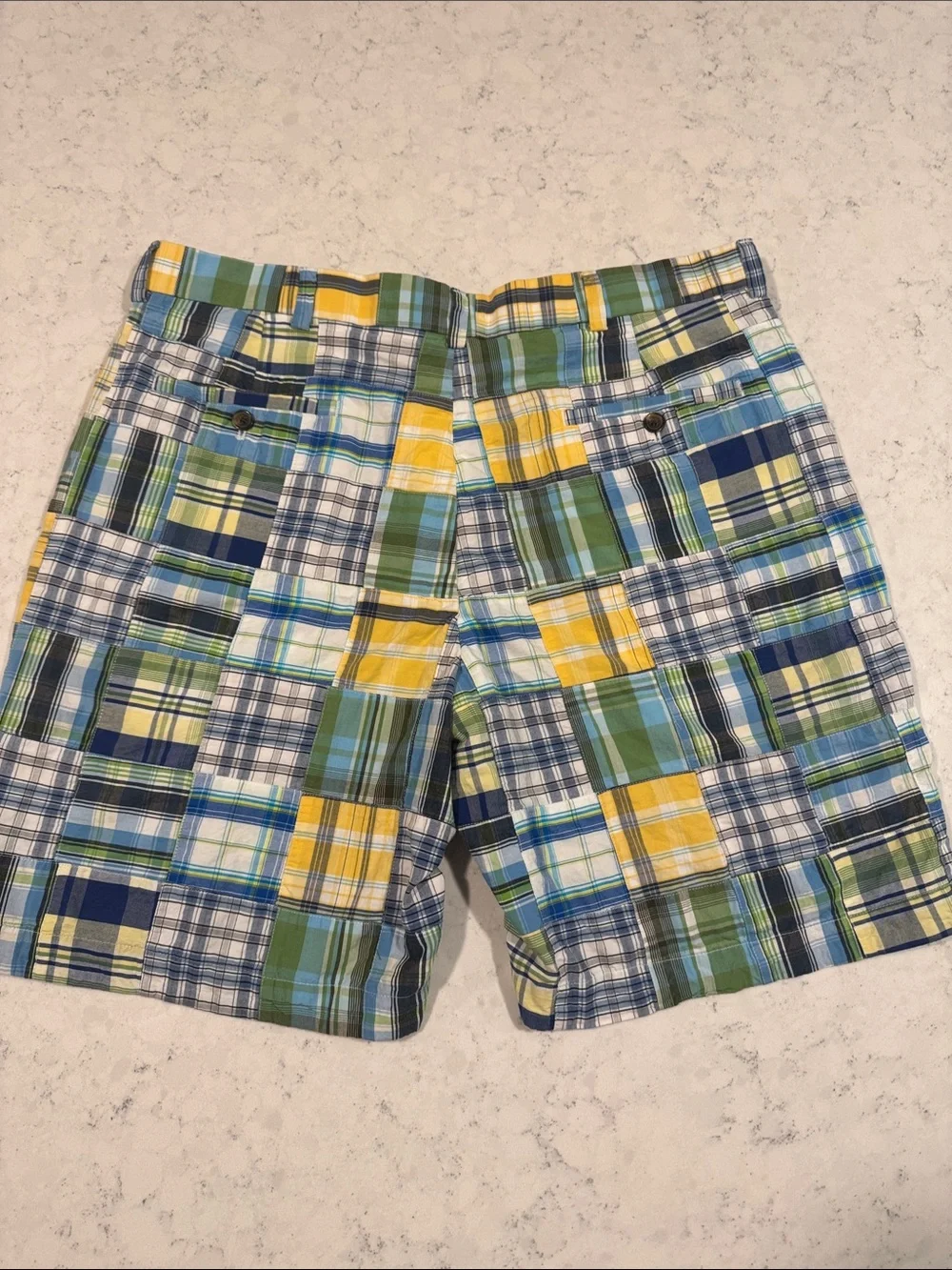 Brooks Brothers Country Club Men's Patchwork Plaid Cotton Shorts Navy Blue Green